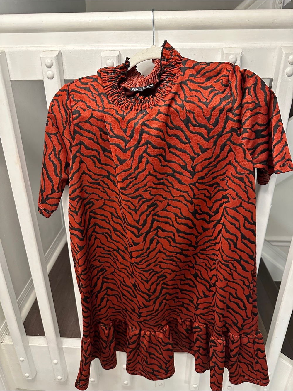 Zara Red and Black Textured Ruffle Dress